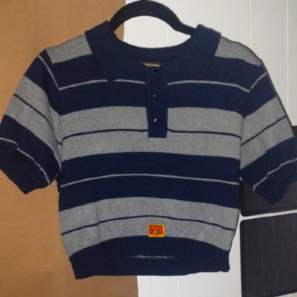 FB County Navy and Gray Striped Top